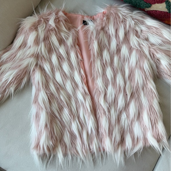 Jackets & Blazers - Pink and White Faux Fur Vest